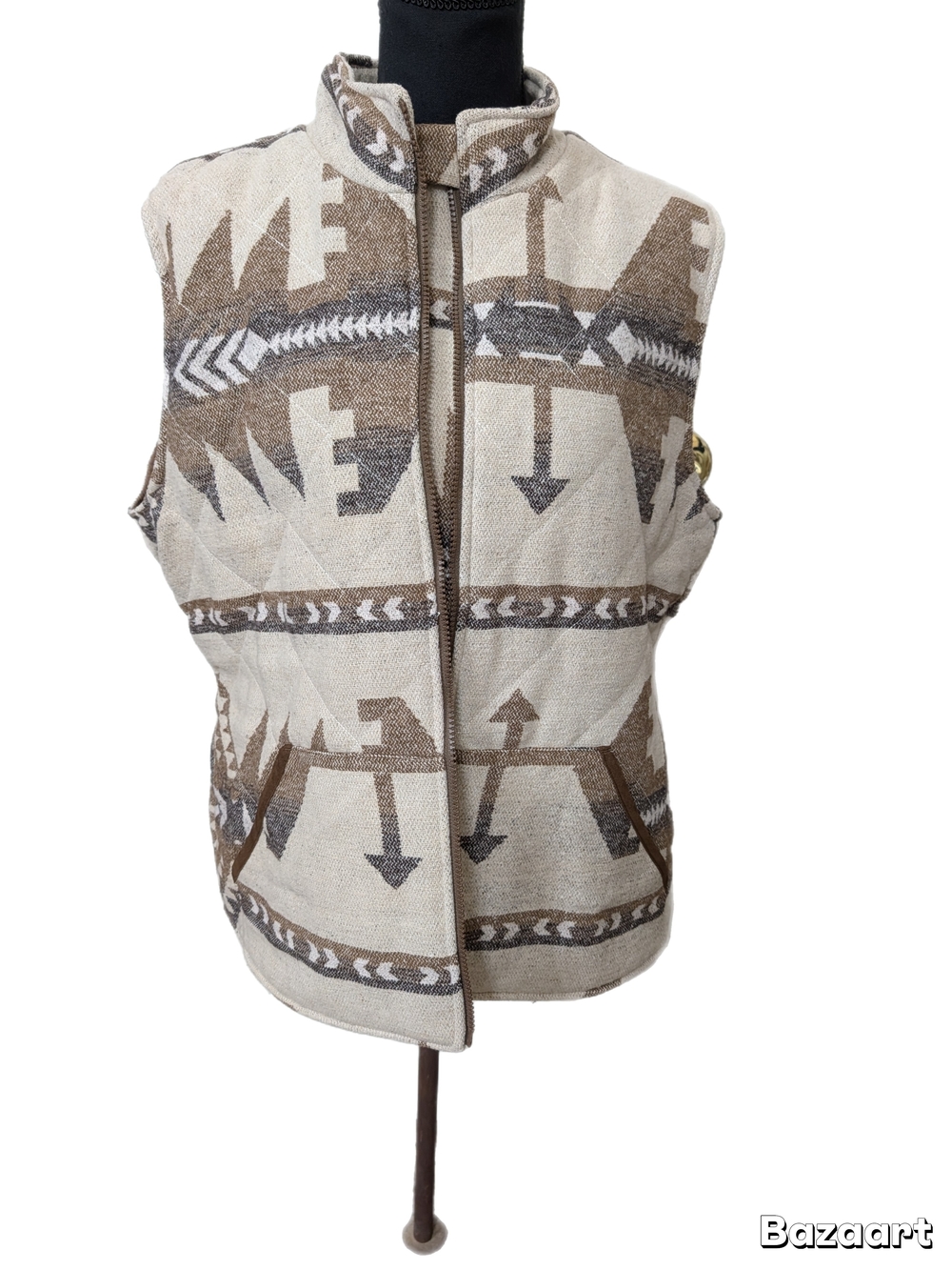 Southwest Quilted Sleeveless Vest in Beige and Brown By Outback Trading Co.
